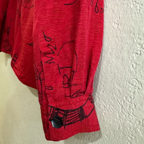 Chico’s Design Blouse Silk Linen Blend Printed Button-Up Red Size 2 - Picture 9 of 14